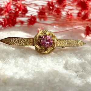 Gold Toned Textured Purple Rhinestone Classic Brooch Pin